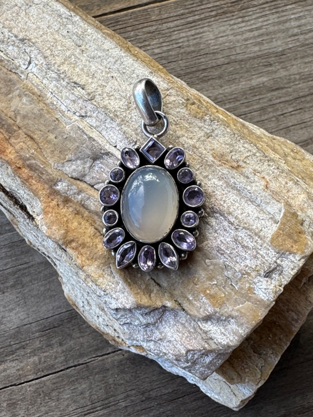 Sterling Silver Pendant with Amethyst and Moonstone